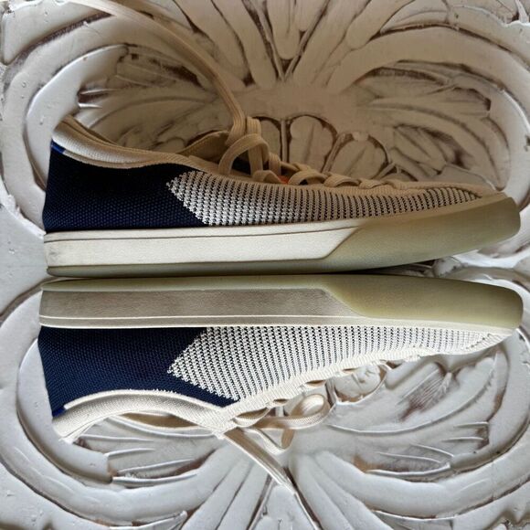 Rothy's The Lace Up Sneaker Classic Navy Off White Cream Stripe size 9 - Picture 10 of 10
